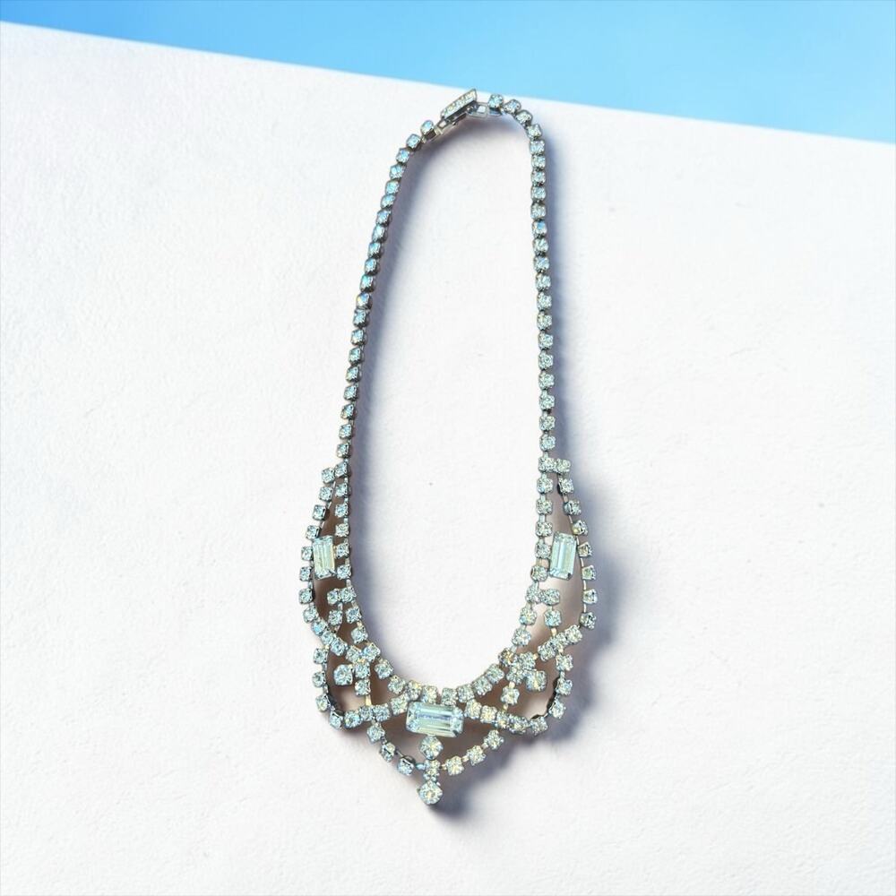La Rel Rhinestone Bib Necklace Old Hollywood Waterfall Glam